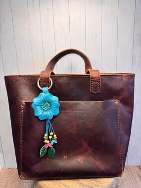 Blue Flower Pansy Purse Charm Genuine Leather Flower Blue Bag Charm FAST SHIP
